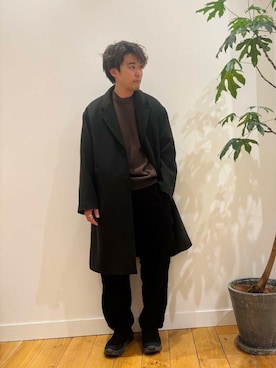 「アイテム（チェスターコート、グリーン系）」を使った、takuさん（メンズ・175cm）の冬コーディネート