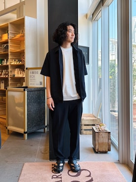 「URBAN RESEARCH DOORS（アーバンリサーチドアーズ）のクイックドライショートスリーブシャツカバーオール（カバーオール、ブルー系）」を使った、takuさん（メンズ・175cm）の夏コーディネート