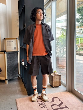 「URBAN RESEARCH DOORS（アーバンリサーチドアーズ）のFORK&SPOON　シアーストライプシャツ（シャツ/ブラウス、グレー系）」を使った、takuさん（メンズ・175cm）の夏コーディネート