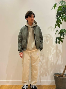 「アイテム（MA-1）」を使った、teeさん（メンズ・175cm）の秋コーディネート