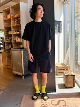 「EKAL（エカル）のDOT AIR SHORTS（その他パンツ、ブルー系）」を使った、takuさん（メンズ・175cm）の春コーディネート