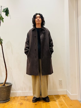 「アイテム（ステンカラーコート）」を使った、teeさん（メンズ・175cm）の秋コーディネート