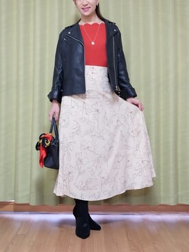 「ニット/セーター」｜「アイテム（ライダースジャケット）」を使った、Kanon1008さん（レディース・170cm）の冬コーディネート