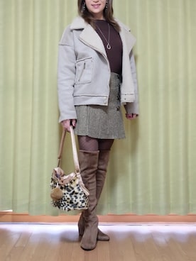 「ニット/セーター」｜「アイテム（ライダースジャケット）」を使った、Kanon1008さん（レディース・170cm）の秋コーディネート