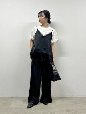 「GALLARDAGALANTE（ガリャルダガランテ）のクロップドTee（Tシャツ/カットソー、ホワイト系）」を使った、YURIさん（レディース・155cm）の春コーディネート