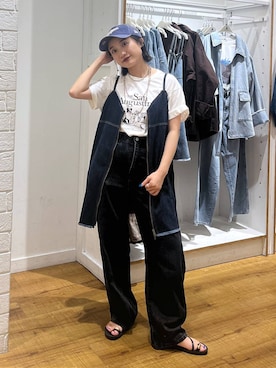 「GLOBAL WORK（グローバルワーク）のGOODデニムバギーパンツ/498388（デニムパンツ）」を使った、遥さん（レディース・156cm）の夏コーディネート