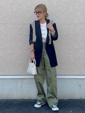 「Simplicite（サンプリシテ）のアイテム（チノパンツ）」を使った、SAYAさん（レディース・159cm）の秋コーディネート