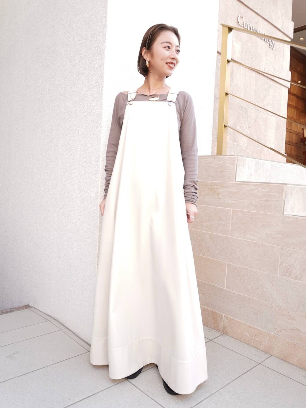 Curensology リネンブレンド サスペンダーロングジャンパースカート Curensology リネンブレンド サスペンダーロングジャンパースカート