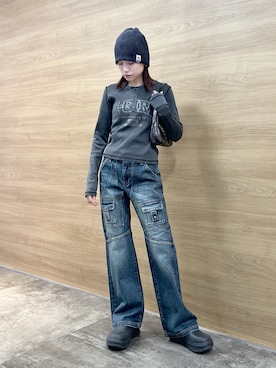 「X-girl（エックスガール）のアイテム」を使った、服部 天音さん（レディース・157cm）の秋コーディネート