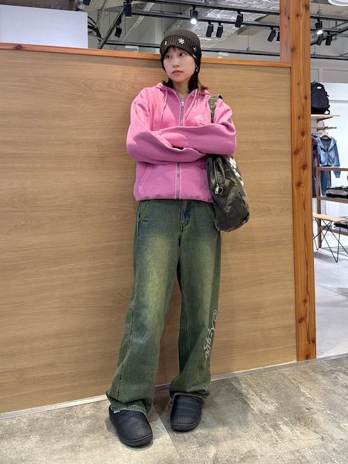 MIX LOGO & FACE FADED ZIP UP SWEAT HOODIE（パーカー）｜X-girl