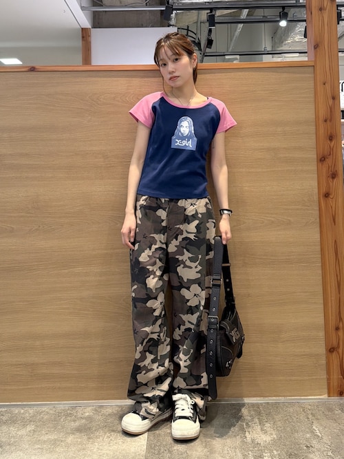 レディース X-girl エックスガール タイガーストライプカモパンツ 軍パン FADED FACE LABEL EASY PANTS（その他パンツ）｜X-girl（エックス