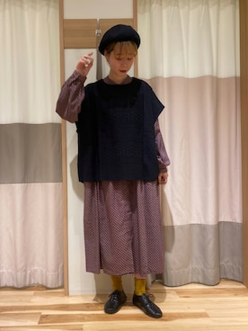 「Samansa Mos2 blue」｜「アイテム（ハンチング/ベレー帽）」を使った、misakiさん（レディース・160cm）の秋コーディネート
