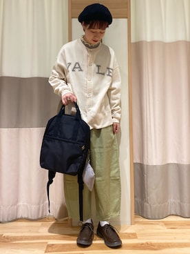 「Samansa Mos2 blue」｜「アイテム（ハンチング/ベレー帽）」を使った、misakiさん（レディース・160cm）の秋コーディネート