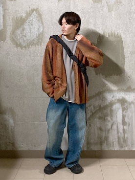 「LAKOLE（ラコレ）のグラデストライプカーディガン/146463（カーディガン/ボレロ）」を使った、shibaさん（メンズ・172cm）の秋コーディネート