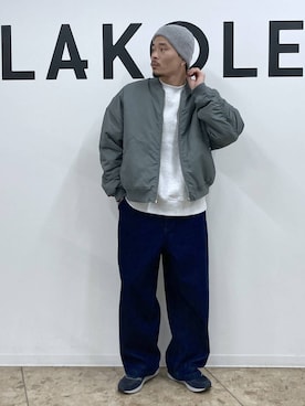 「アイテム（ニットキャップ/ビーニー、グレー系）」を使った、shibaさん（メンズ・172cm）の冬コーディネート