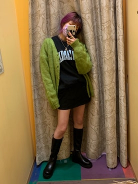 「モヘアカーディガン」｜「アイテム（スウェット）」を使った、YUKINOさん（レディース・170cm）の冬コーディネート
