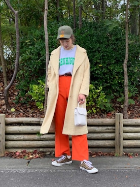 「アイテム（チェスターコート、イエロー系）」を使った、YUKINOさん（レディース・170cm）の秋コーディネート