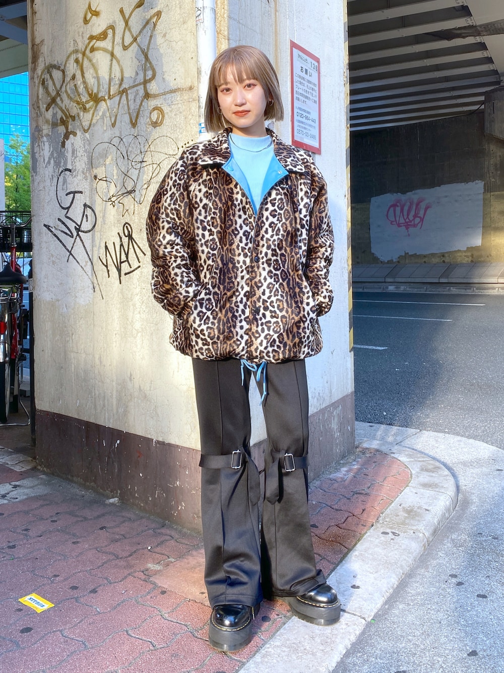 「低身長、だから秋服が好き、x-girl」｜「X-girlの2-PACK HIGH NECK TOP（Tシャツ/カットソー、ブルー系）」を使った、airiさん（レディース・152cm）の秋コーディネートの1枚目の写真