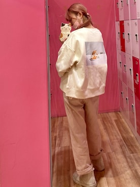 「ネコ」｜「アイテム（スウェット）」を使った、みーこさん（レディース・154cm）の冬コーディネート