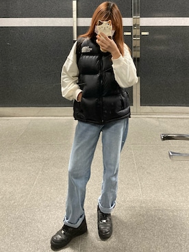 「アイテム（ダウンベスト）」を使った、みーこさん（レディース・154cm）の秋コーディネート