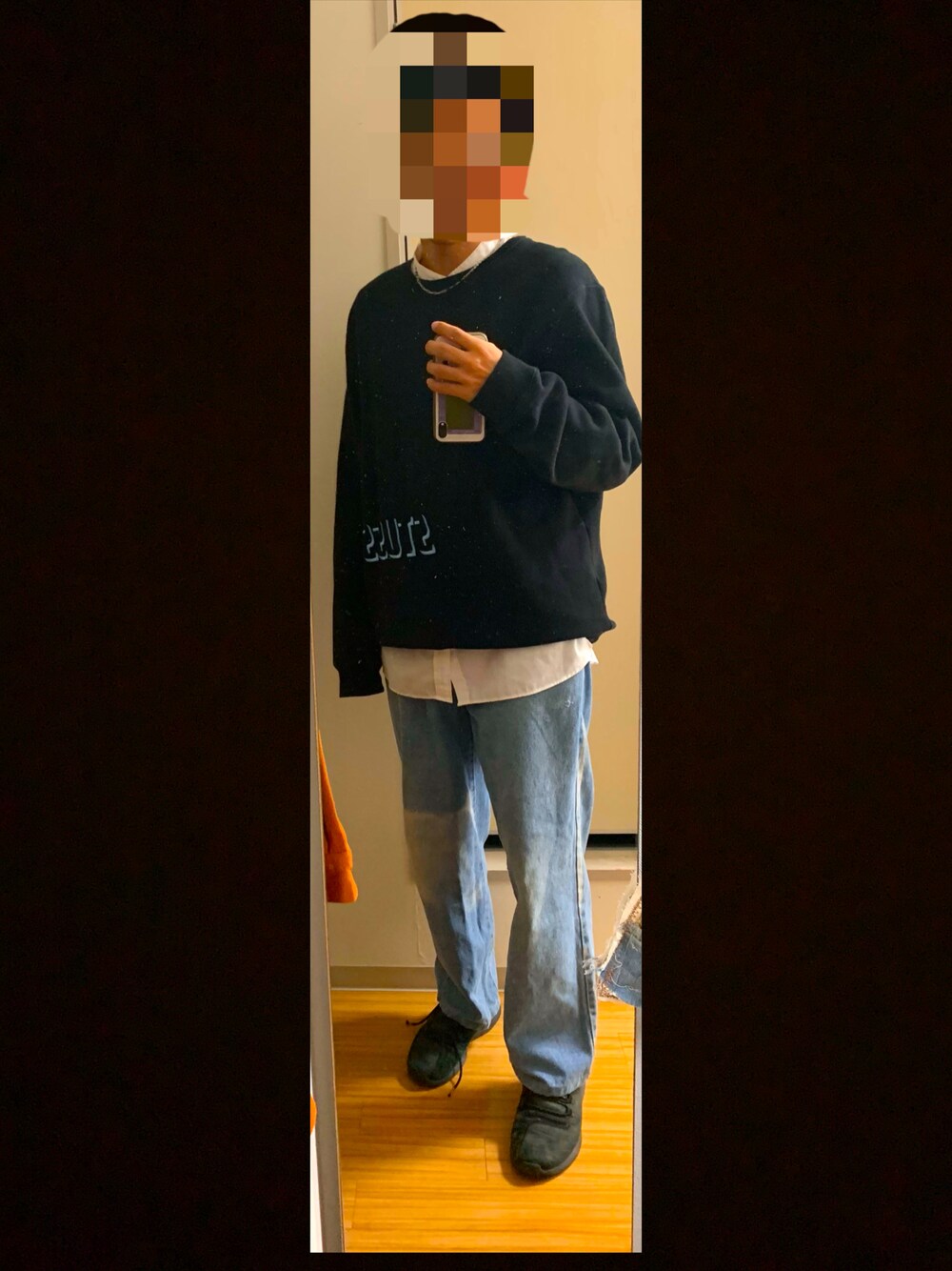 「だから秋服が好き、オーバーサイズ、stuusy、グローバルワーク(GLOBAL WORK)、adidas、スウェット、トレーナー、ストリート、インナーシャツ、スニーカー、秋服、シンプルコーデ、古着コーデ、オトナカジュアル、秋トレンド2021」｜「STUSSYのStussy Shadow App Crew（スウェット、ブラック系）」を使った、max08さん（メンズ・177cm）の秋コーディネートの1枚目の写真