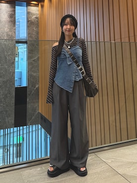 「アイテム（キャミソール）」を使った、MOMONAさん（レディース・158cm）の夏コーディネート