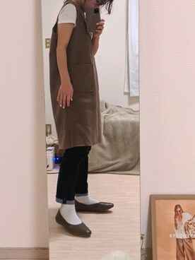 「カフェ」｜「アイテム（オールインワン・サロペット）」を使った、reoさん（レディース・155cm）の秋コーディネート