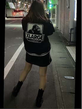 「レザースカート」｜「アイテム（スタジャン）」を使った、mikittysさん（レディース・163cm）の秋コーディネート
