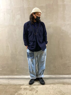 「ノーカラーシャツ」｜「アイテム（ニットキャップ/ビーニー）」を使った、Ryousukeさん（メンズ・173cm）の夏コーディネート