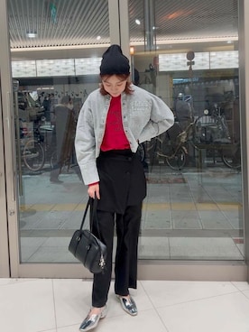 「SMELLY（スメリー）のアイテム（ニットキャップ/ビーニー）」を使った、mayuさん（レディース・163cm）の冬コーディネート