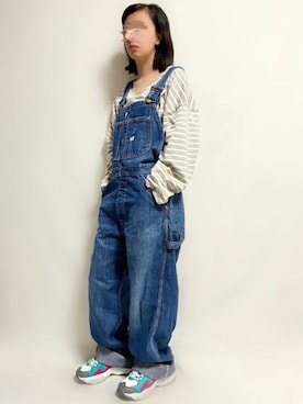 「ストリートカジュアル」｜「アイテム（オールインワン・サロペット）」を使った、🌷𝒚𝒖𝒖𝒓𝒊.🌷さん（レディース・150cm）の秋コーディネート