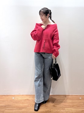 「FREE'S MART（フリーズマート）の◆〈ＭＦＭ〉前後２ＷＡＹオフショルシャギージップカーデ（ニット/セーター）」を使った、yuukaさん（レディース・156cm）の秋コーディネート