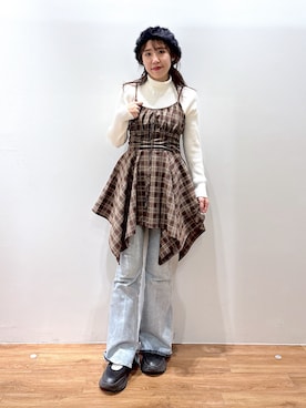 「アイテム（ハンチング/ベレー帽）」を使った、yuukaさん（レディース・156cm）の秋コーディネート