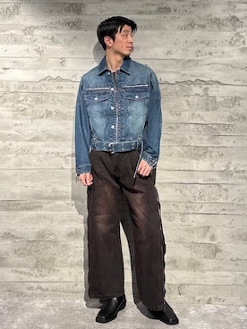 「アイテム（デニムパンツ、レッド系）」を使った、yuga0007さん（メンズ・178cm）の秋コーディネート