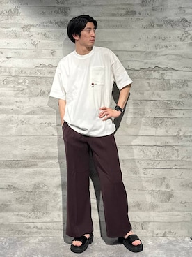 「アイテム（パンツ、レッド系）」を使った、yuga0007さん（メンズ・178cm）の夏コーディネート