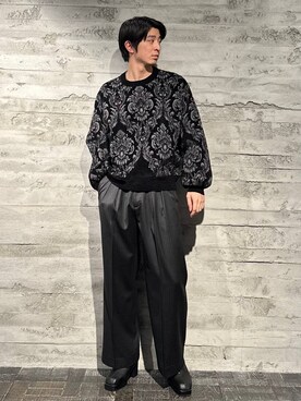 「HARE（ハレ）のダマスクガラモールニットプルオーバー(HARE)（ニット/セーター）」を使った、yuga0007さん（メンズ・178cm）の冬コーディネート
