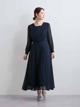 「nissen（ニッセン）の【結婚式・パーティードレス】カシュクールデザインシフォンワンピースドレス＜大きいサイズ＞（フォーマルスーツ/小物、ブルー系）」を使った、nさん（レディース・157cm）の秋コーディネート