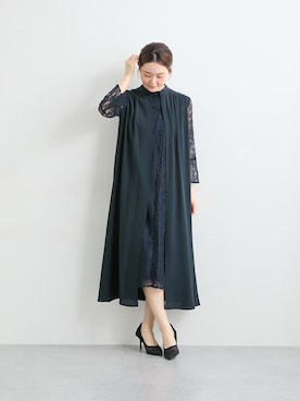 「nissen（ニッセン）の前開きスタンドカラーレースデザインワンピースドレス（ドレス、ブルー系）」を使った、nさん（レディース・157cm）の夏コーディネート