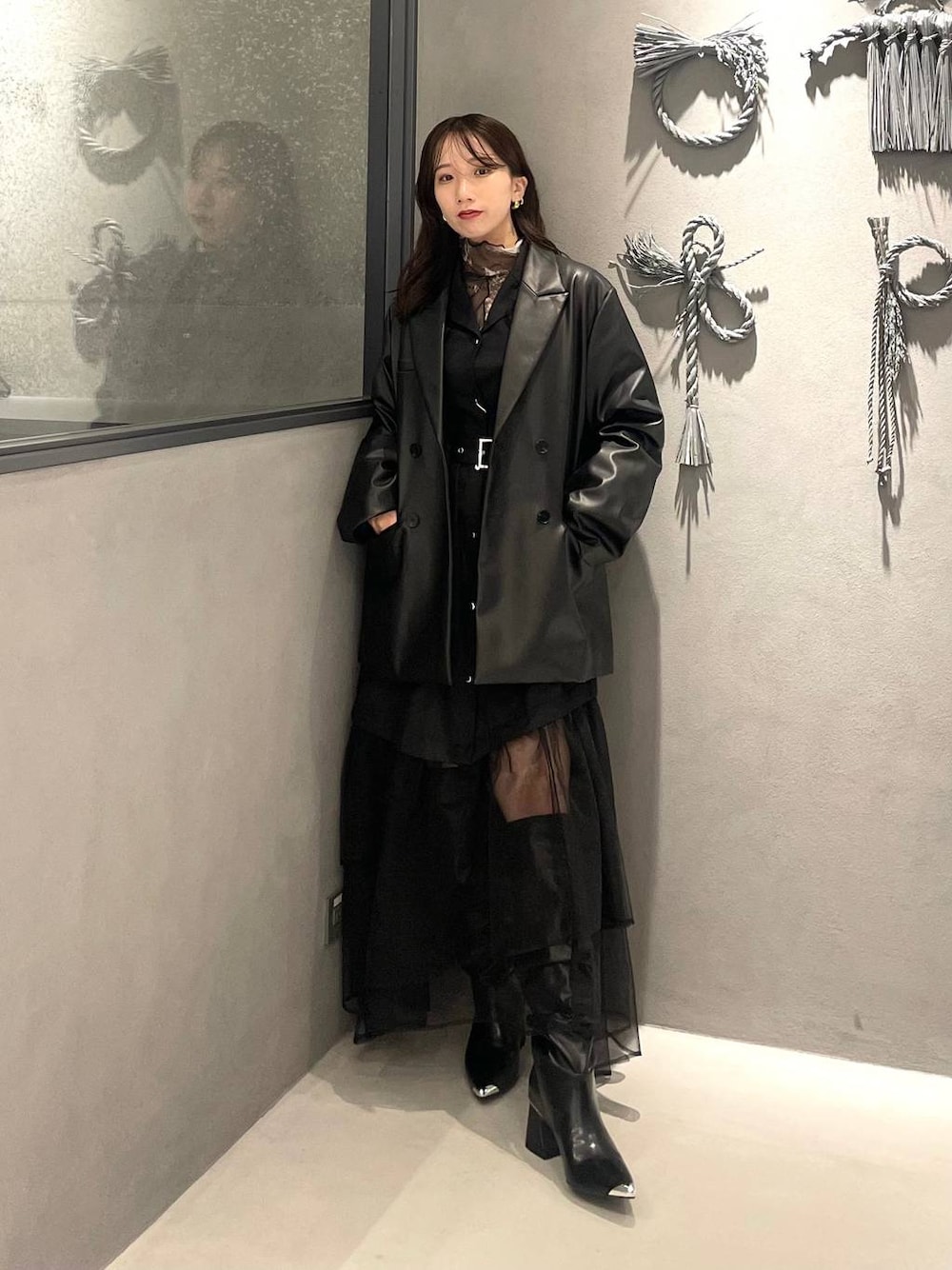 EDGY MODE SET UP対応】フェイクレザーダブルジャケット(HARE)を