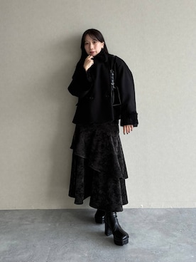 「HARE（ハレ）のガラソールチャンキーブーツ(HARE)（ブーツ、ブラック系）」を使った、REIAさん（レディース・153cm）の秋コーディネート