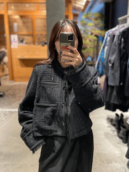 アソートラメツイードジャケット(HARE)（ノーカラージャケット）｜HARE