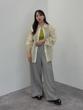 「HARE（ハレ）の2WAYランダムリブラメタンクトップ(HARE)（タンクトップ、イエロー系）」を使った、REIAさん（レディース・153cm）の春コーディネート