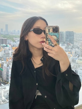 「HARE（ハレ）のオーバルサングラス(HARE)（サングラス、ブラウン系）」を使った、REIAさん（レディース・153cm）の春コーディネート