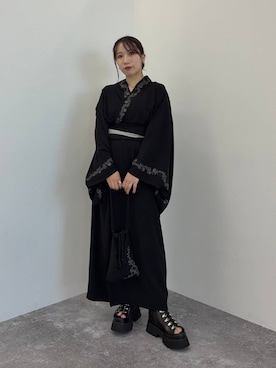 「HARE（ハレ）のサイドベルトメッシュレースアップブーサン(HARE)（サンダル、ブラック系）」を使った、REIAさん（レディース・153cm）の春コーディネート