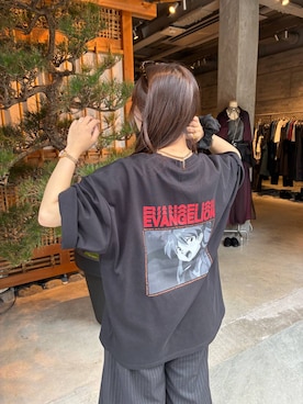 「HARE（ハレ）の【新世紀エヴァンゲリオン×HARE】シーンプリントカット(HARE)（Tシャツ/カットソー、ブラック系）」を使った、REIAさん（レディース・153cm）の夏コーディネート