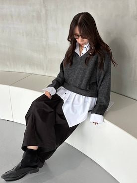 「HARE（ハレ）のヘムシャツドッキングニット(HARE)（ニット/セーター、グレー系）」を使った、REIAさん（レディース・153cm）の夏コーディネート