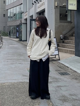 「HARE（ハレ）のアイテム（スラックス）」を使った、REIAさん（レディース・153cm）の春コーディネート