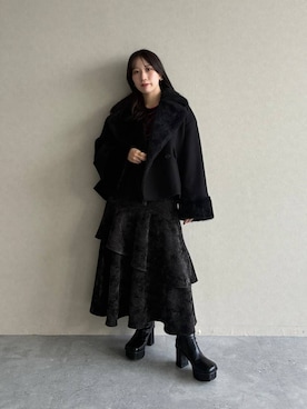「HARE（ハレ）のガラソールチャンキーブーツ(HARE)（ブーツ、ブラック系）」を使った、REIAさん（レディース・153cm）の秋コーディネート