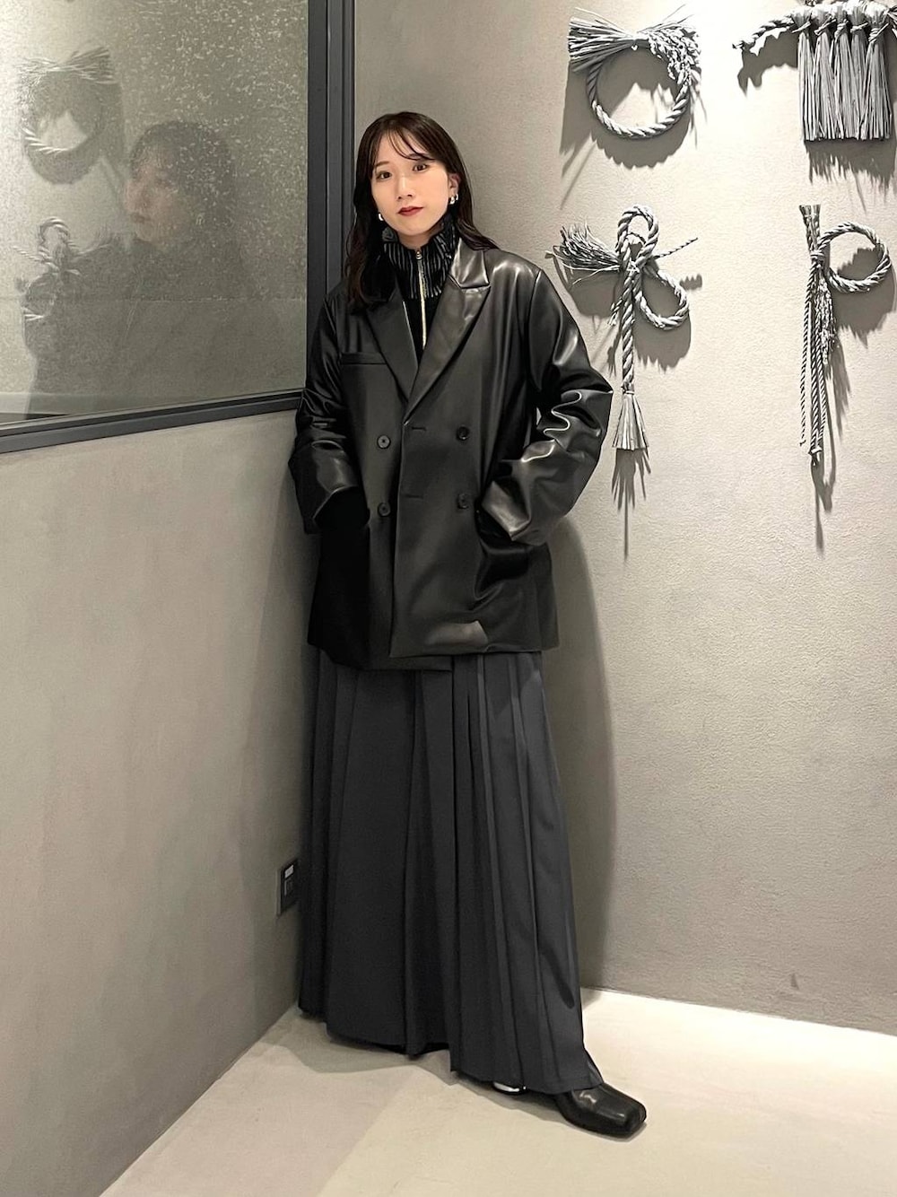 【美品】HARE EDGY MODE　フェイクレザーダブルジャケット　ブラック HARE（ハレ）の「【EDGY MODE SET UP対応】フェイクレザーダブル