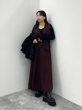 「アイテム（ワンピース/ドレス、レッド系）」を使った、REIAさん（レディース・153cm）の冬コーディネート